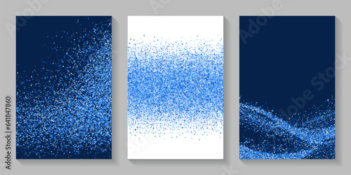 Sprinkle blue confetti grain scatter texture. Triangle square circle star granules vector. Party materials. Blink grit particles powder confetti. Birthday decoration bright splatter