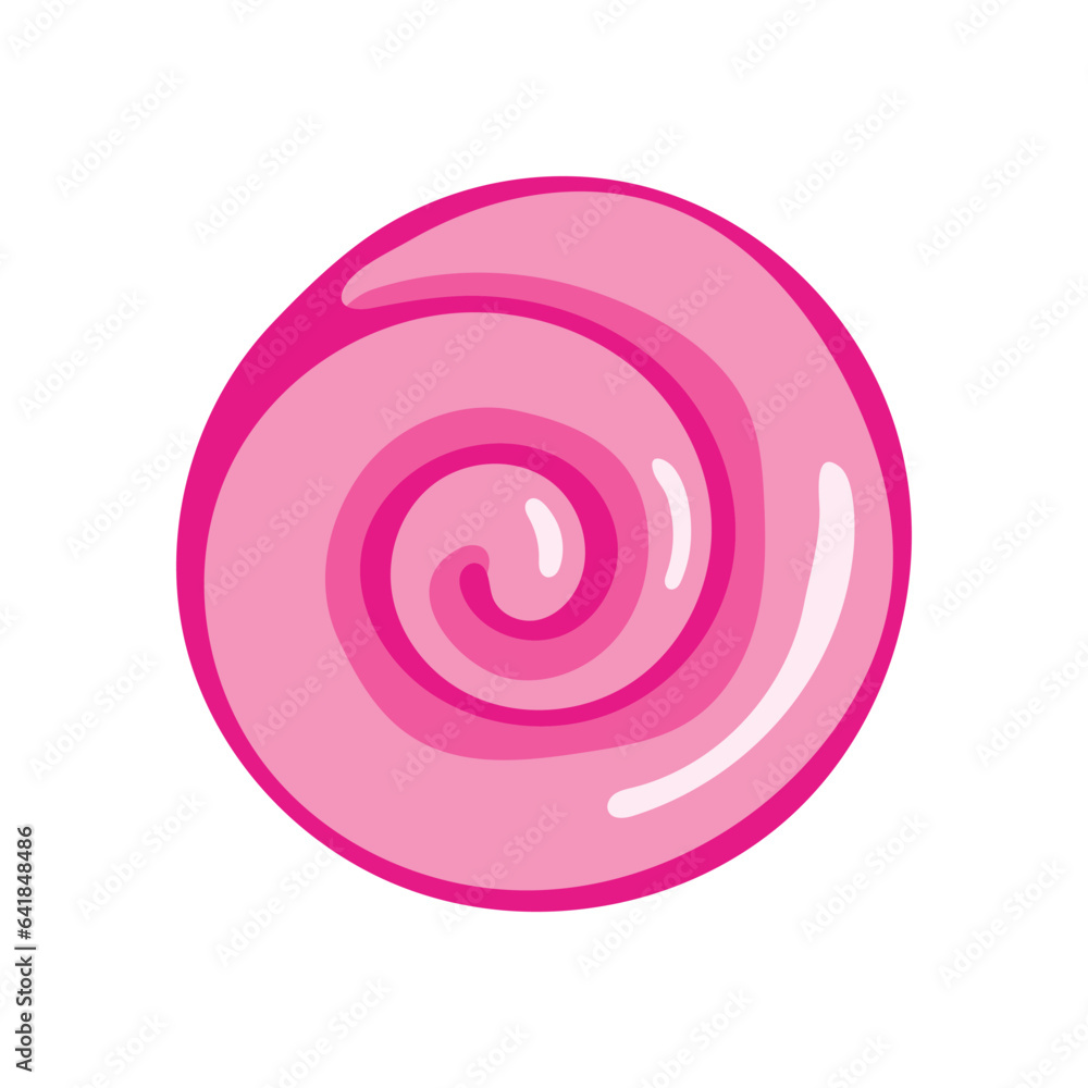 Pink round spiral lollipop. Colorful sweet lollipops. Children s sweets. Halloween candy. Christmas caramel. Vector illustration on a white background Pink round spiral lollipop. Colorful sweet lollipops. Children s sweets. Halloween candy. Christmas caramel. Vector illustration on a white background