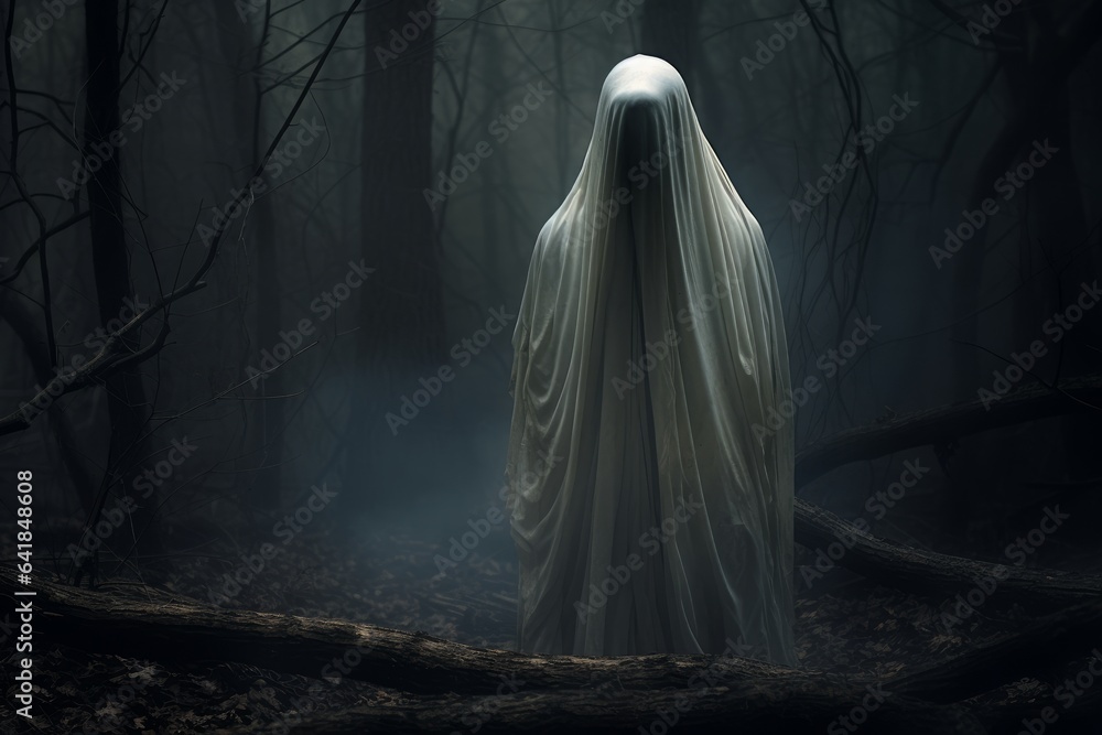Ghost in a foggy forest. Halloween concept Ghost in a foggy forest. Halloween concept