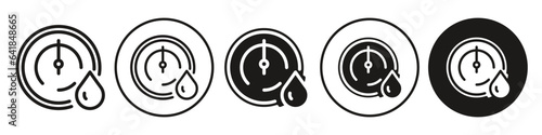 Hygrometer Icon. Dew or moisture measurement meter use in meteorology to forecast humidity in atmosphere symbol. Vector set logo of climate water pressure degree scale instrument. weather level sign