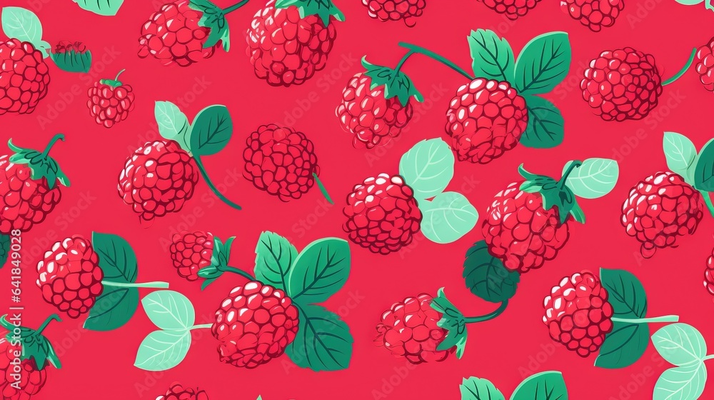 a red background with raspberries and leaves on it. generative ai a red background with raspberries and leaves on it. generative ai