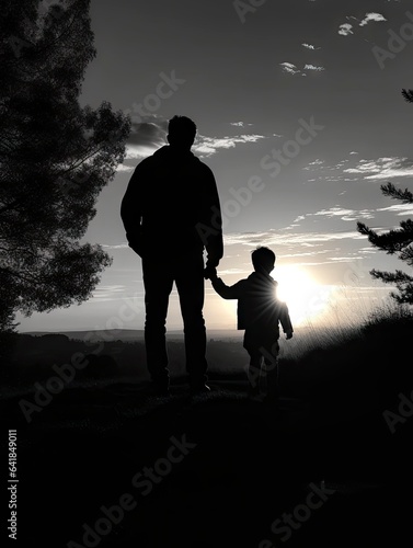 Silhouette of parent and child at sunset
