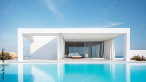 minimalism architecture white building with swimming pool made with generative AI © Annuitti