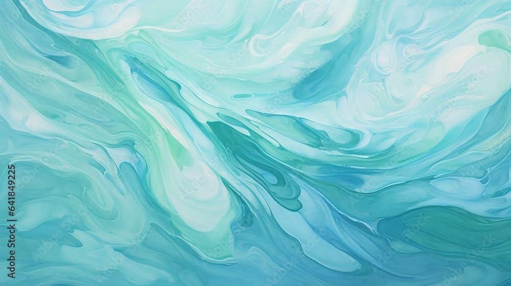 a painting of blue and green swirls on a white background.  generative ai