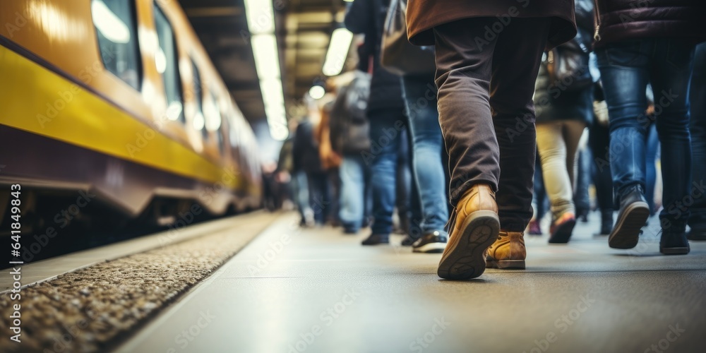 crowd of people walking on the subway. Generative AI crowd of people walking on the subway. Generative AI