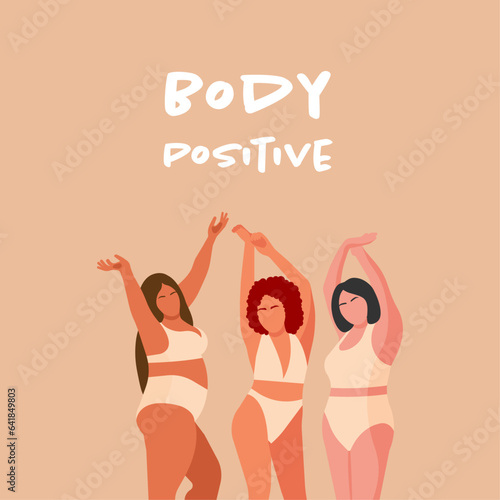 Beauty girls wearing underclothes. Body positive, beyond stereotypes