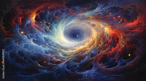  a painting of a black hole in the center of a colorful galaxy. generative ai