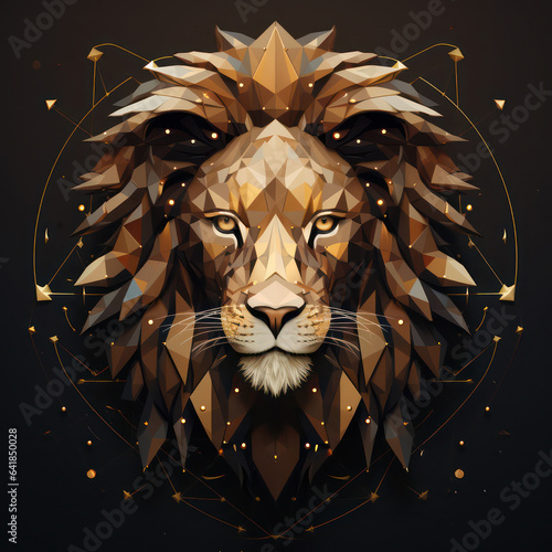 Zodiac sign leo as a 3d low poly illustration with stars and dark background