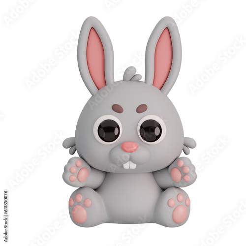 Cute Sitting Rabbit Isolated. Animals Cartoon Style Icon Concept. 3D Render Illustration