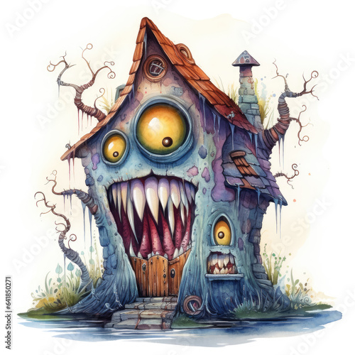 Watercolor monster house Illustration, Generative Ai © sukumarbd4