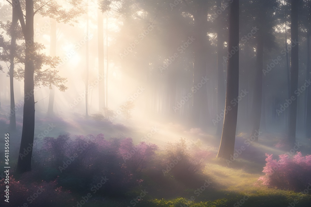 morning mist in the forest morning mist in the forest