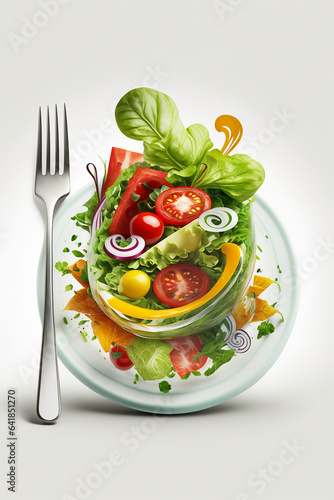 Salad with vegetables isolate on white background. Generative AI,