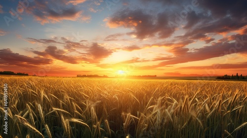  the sun is setting over a field of tall grass with trees in the background.  generative ai