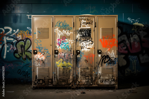 Closed locker with hurtful graffiti