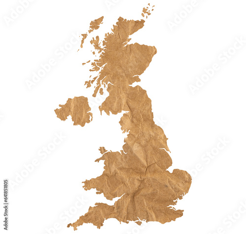 illustration of map of UK on old crumpled brown grunge paper