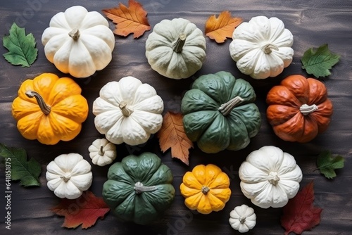 Collection of handmade plaster pumkins.