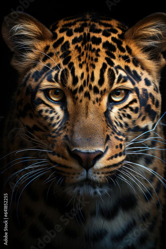 closeup of a leopard on black background, portrait photo.genearative ai © JKLoma