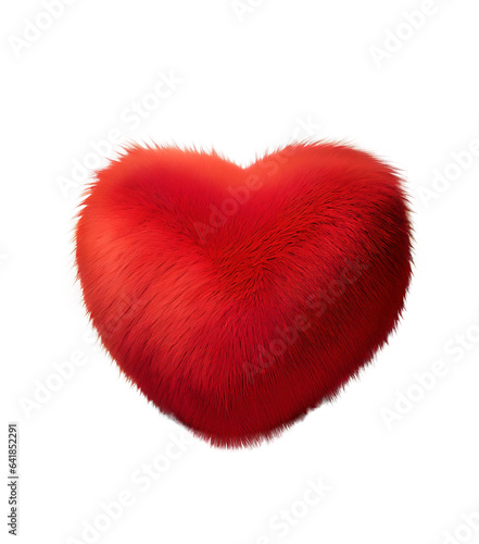 Red soft heart shaped fur pillow isolated on transparent background