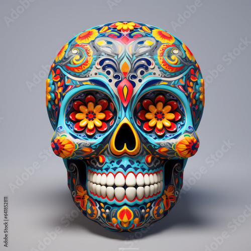 human skull with ornaments for dias de los muertos, day of the dead 12