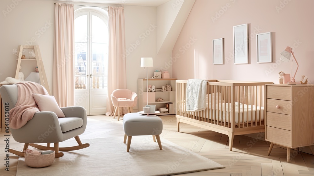 a modern children's room with light pastel tones, showcasing elements like furniture, decorations, and toys that reflect a sophisticated yet child-friendly design. a modern children's room with light pastel tones, showcasing elements like furniture, decorations, and toys that reflect a sophisticated yet child-friendly design.