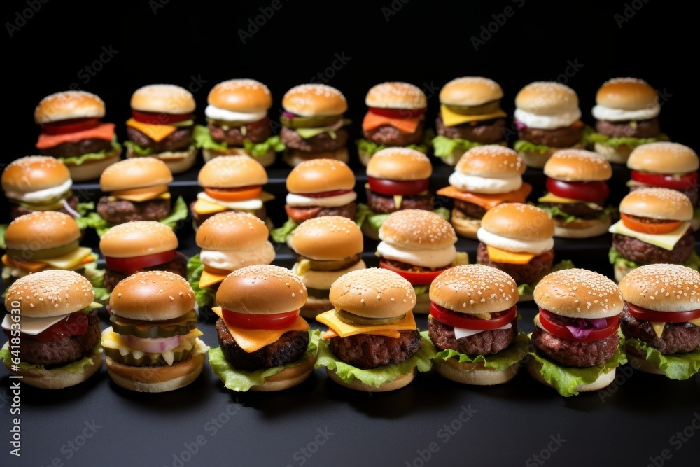 Set of mini burgers, buffet table Set of mini burgers, buffet table