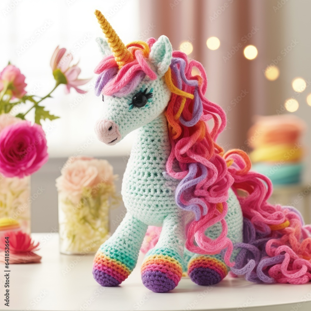 A magical crochet unicorn - generative AI