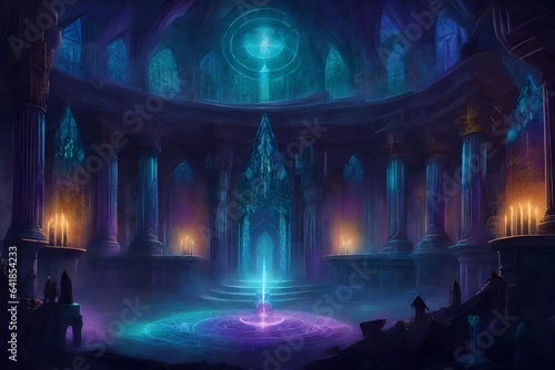 A vibrant  yet chilling depiction of a spectral palace  where every surface is adorned with eerie crystal formations channeling the energies of the spirit world - AI Generative