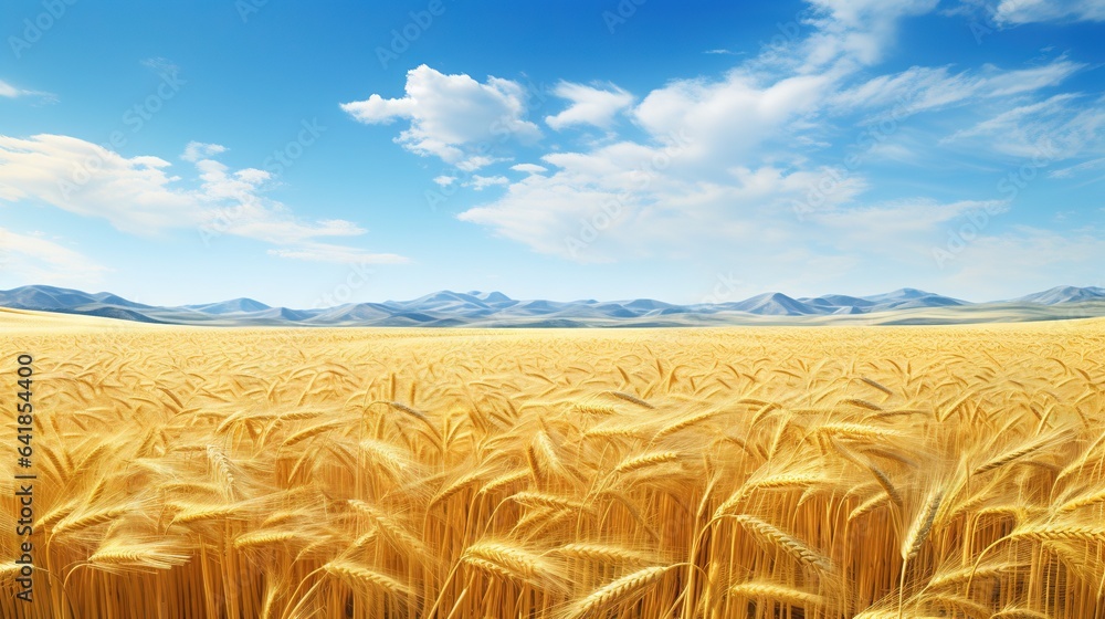  a painting of a wheat field with mountains in the background.  generative ai