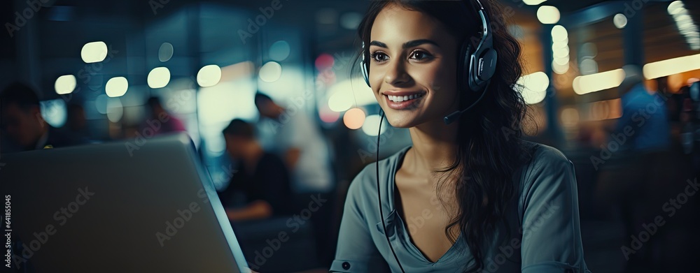 Call center with smiling woman Call center with smiling woman