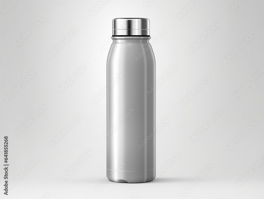Glossy metal reusable water bottle with silver bung packaging mockup with isolated background generative ai Glossy metal reusable water bottle with silver bung packaging mockup with isolated background generative ai