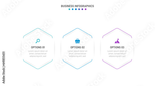 Timeline infographic with infochart. Modern presentation template with 3 spets for business process. Website template on white background for concept modern design. Horizontal layout.