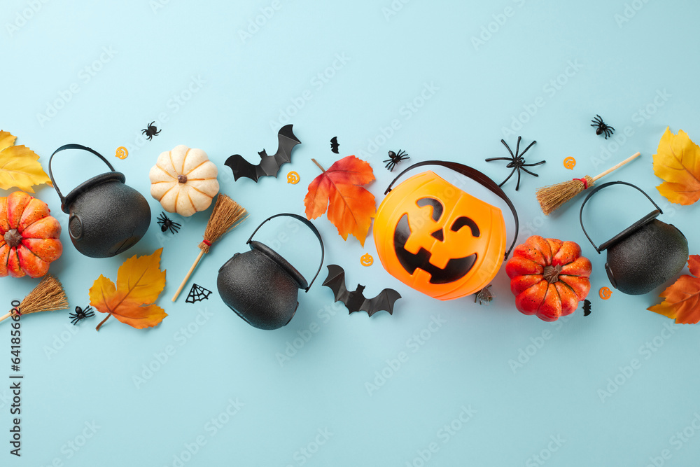 Embracing the spectral ambiance of the Halloween spirit. Top view flat
