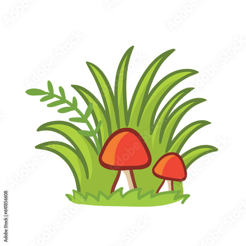Mushrooms stand on a green summer meadow. Vector illustration with plants on a white background.