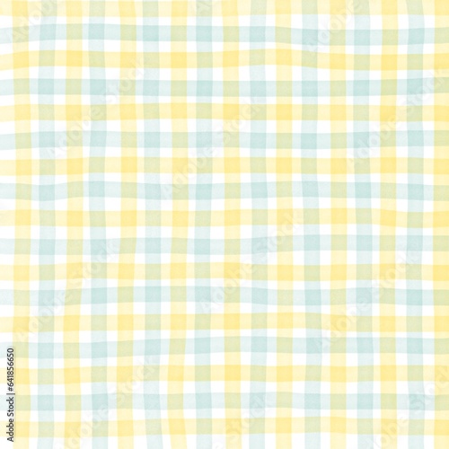 Yellow Green Gingham Check Hand Drawn Background