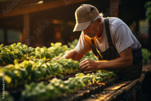 Eco-Friendly Agriculture. Farmer tending to organic crops, highlighting sustainable practices for food production and a stable climate. Generative Ai.