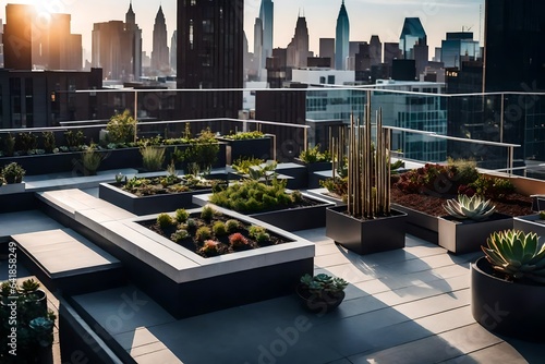 an urban rooftop garden with a modern twist - AI Generative