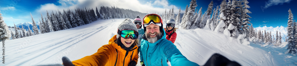 Winter sport young woman selfie portrait on snow mountains landscape Winter sport young woman selfie portrait on snow mountains landscape