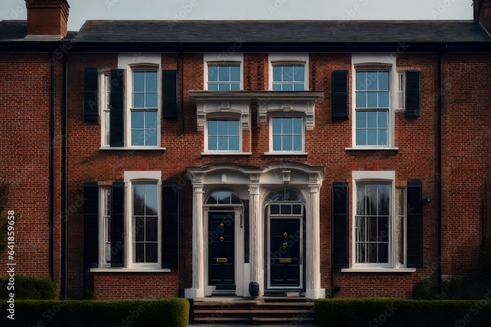Georgian-style house with brick exterior and a symmetrical facade - AI Generative Georgian-style house with brick exterior and a symmetrical facade - AI Generative