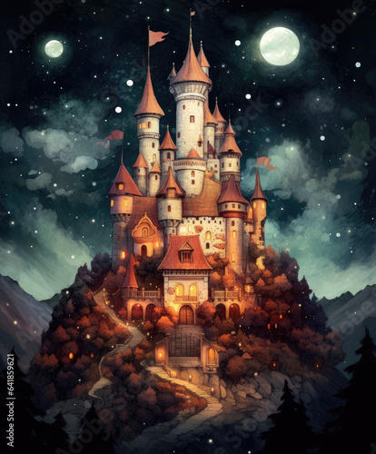 Fairytale Castle at Night Illustration