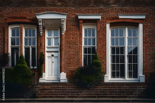 Georgian-style house with brick exterior and a symmetrical facade - AI Generative