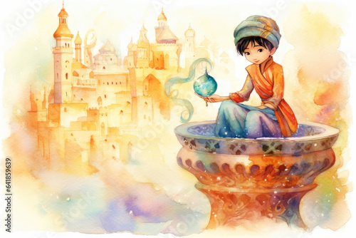 Aladdin Fairytale Illustration with Castle in Background