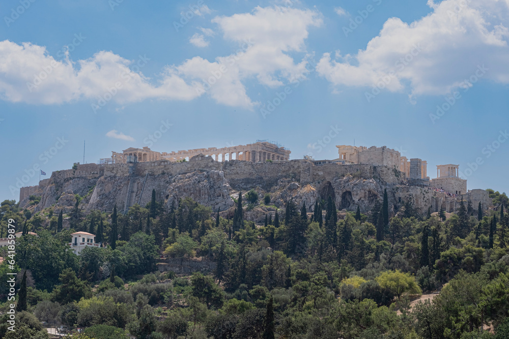 Acropolis and Parthenon at the top of a mount in Athens, Greece