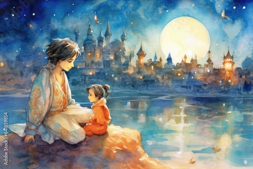 Aladdin Fairytale Watercolor Illustration