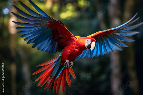 A Scarlet Macaw Spreads It’s Wings To Take Off In The Costa Rican Rainforest
