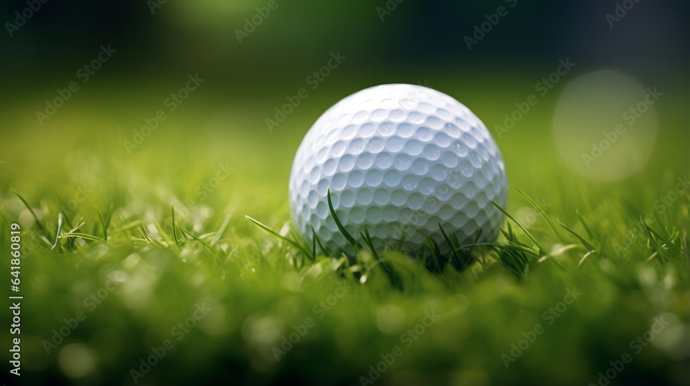 Fototapeta premium Golf ball on the green with blurred background with copy space