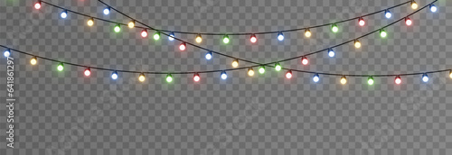 Vector Christmas lights. Christmas garland PNG. Christmas lights PNG. Christmas decoration, colorful LED lamps.
