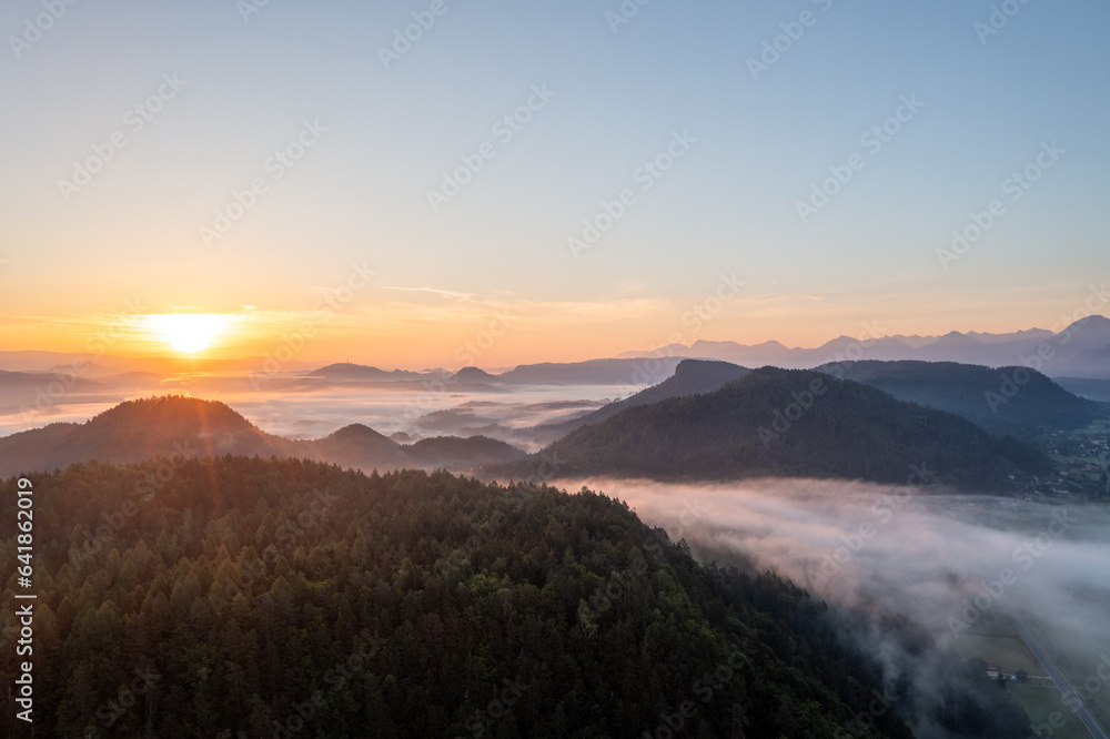 Sunrise in Carinthia mountains during early morning hours