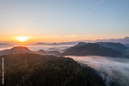 Sunrise in Carinthia mountains during early morning hours © mdworschak