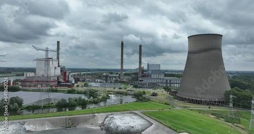 Aerial drone view of The Amercentrale, a biomass and coal power plant in Geertruidenberg, The Netherlands. photo