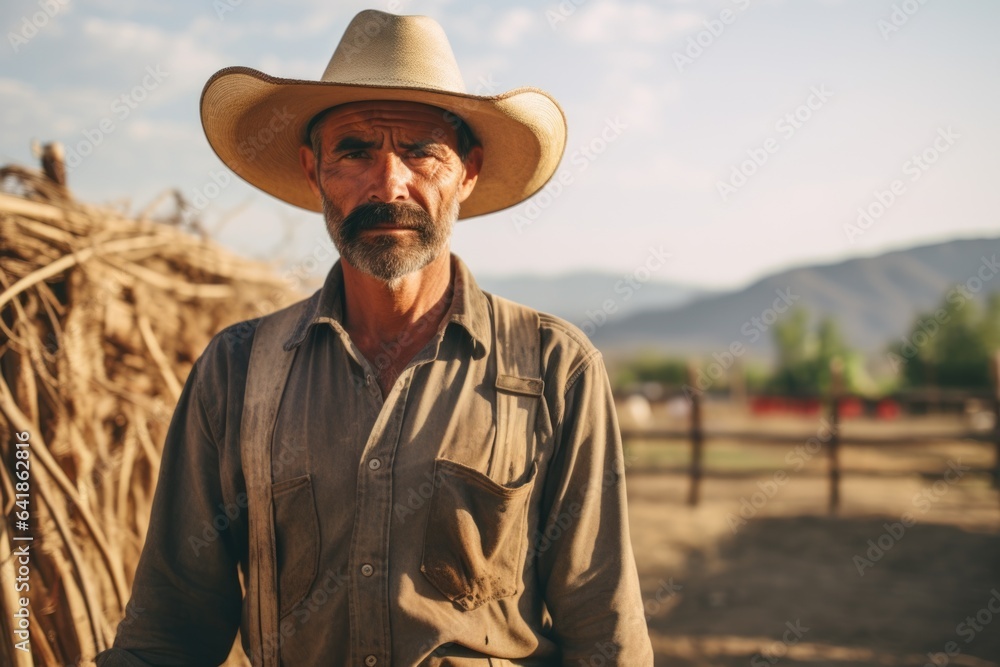 Portrait of a mexican farmer working on a farm in the countryside planting crops